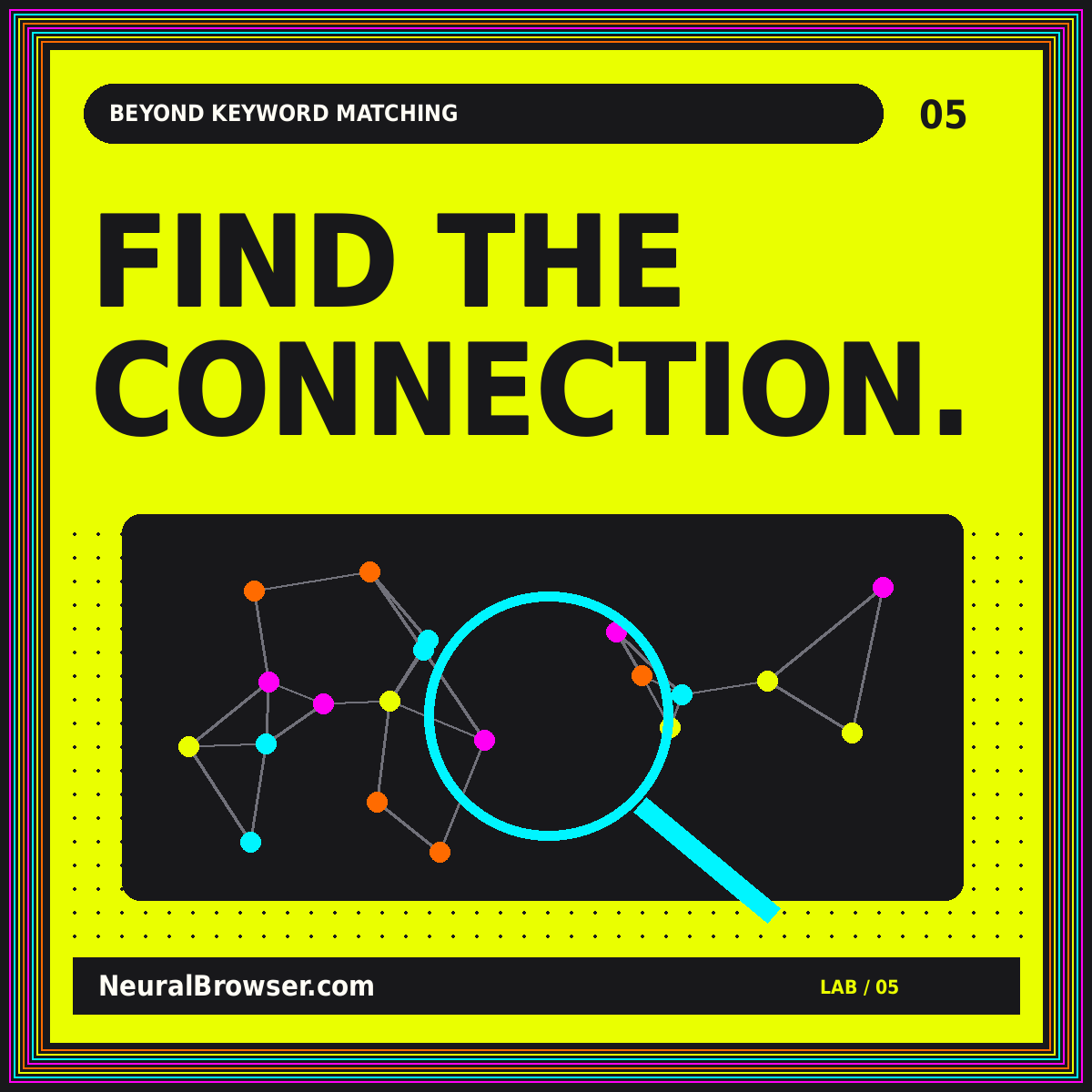 NeuralBrowser.com neon editorial card: Find The Connection
